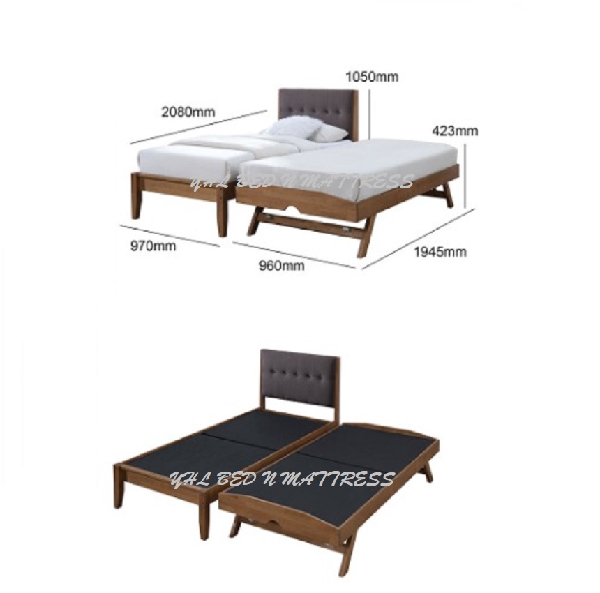 YHL Upholstery Single Solid Wooden Bed With Lift Up Pull Out Bed
