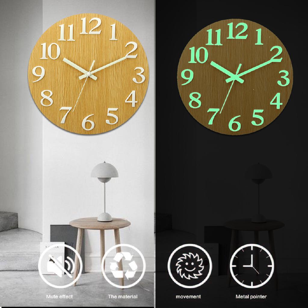 ⌘⌘Wall Clock Glow In The Dark Silent Quartz Indoor Living Room Bedroom