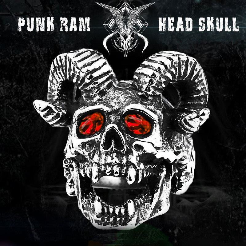 Vintage Punk Satan Goat Head Skull Ring 316L Stainless Steel Gothic  Exaggerated Jewelry for Men | Shopee Singapore