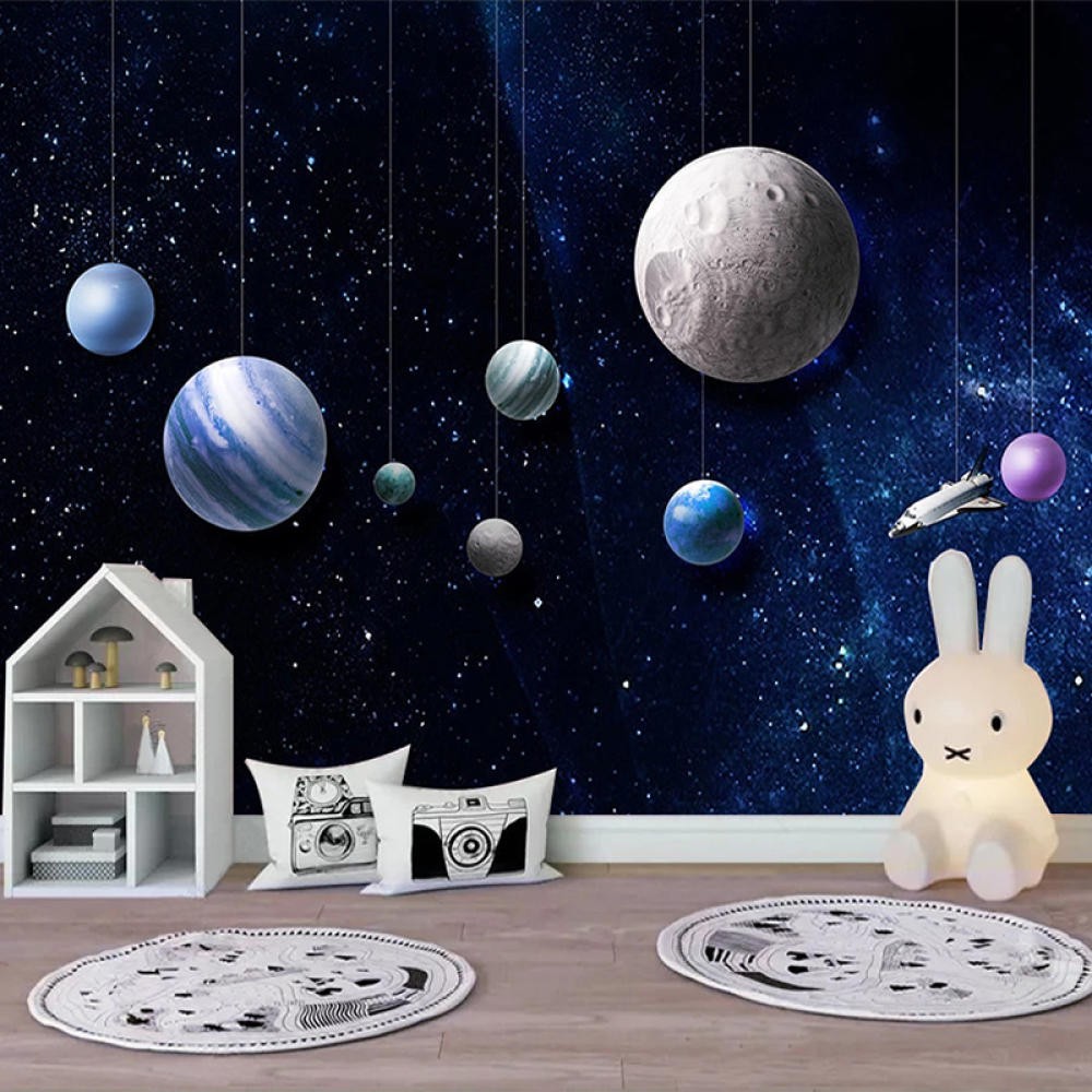 Mural Wallpaper Bedroom Walls 3d Cartoon Starry Space Universe 3d Children Room Background