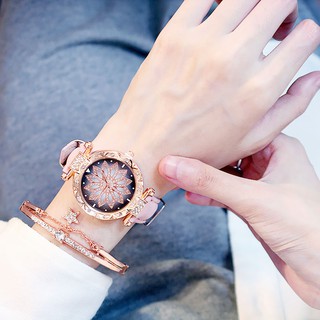 Women Watches Bracelet Set Starry Sky Ladies Bracelet Watch Casual Leather Quartz Wristwatch Clock #4