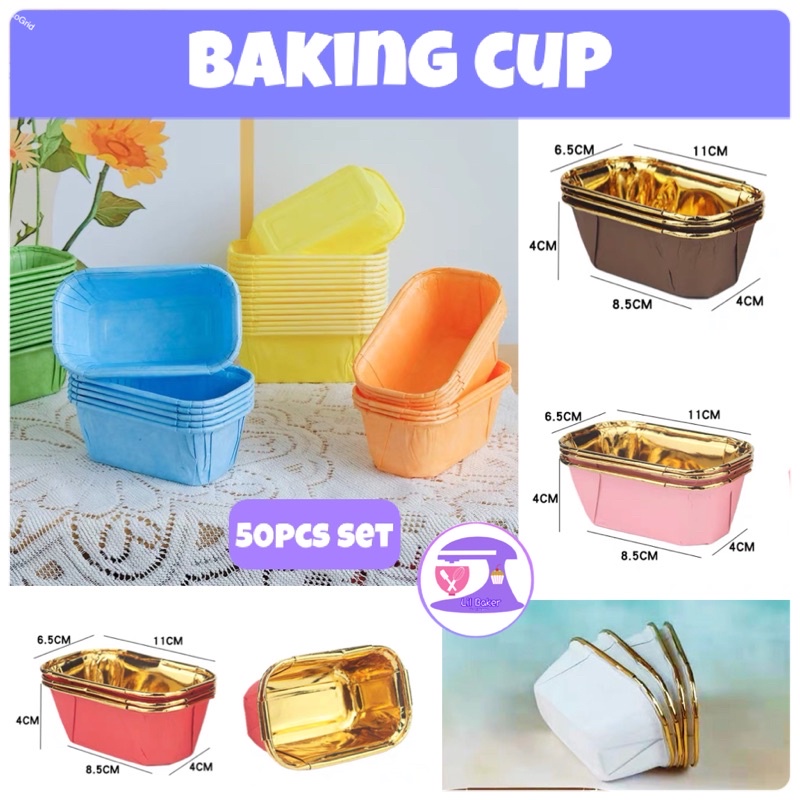 [LIL BAKER] 50PCS RECTANGLE BAKING CUP BUTTER CAKE POUND CAKE MINI LOAF CUPCAKE MUFFIN CUP
