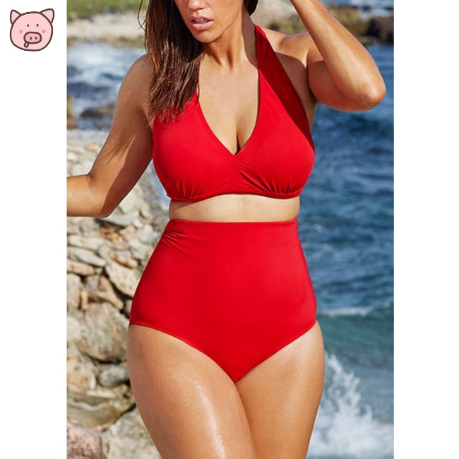 red high waisted bathing suit