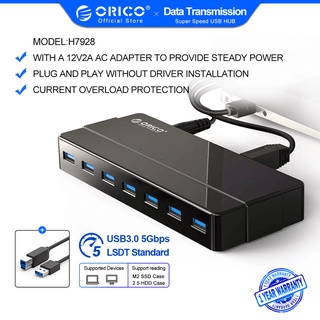 ORICO 7 4 Port SuperSpeed USB3.0 HUB with 12V Power Adapter USB 3.0 Data Splitter For Desktop Computer Accessories OTG （H7928-U3）