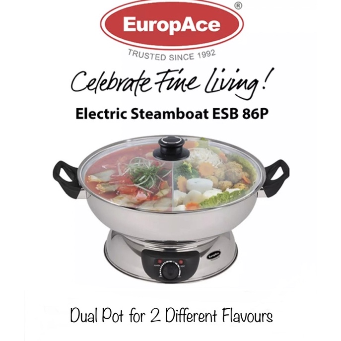 EuropAce ESB 86P 5.0L Electric Steamboat [DUAL POT HotPot] (1 Year