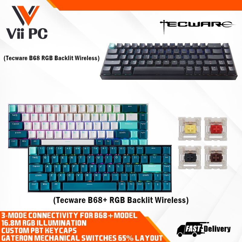 Tecware B68+ and B68 Wireless Mechanical Keyboard- 65% layout, Wired ...