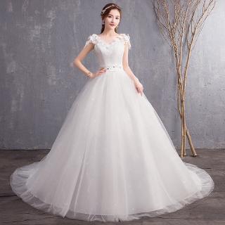 White Elegant Wedding Dresses V-neck Slim Fit Lace Bridal Ball Gown Dresses