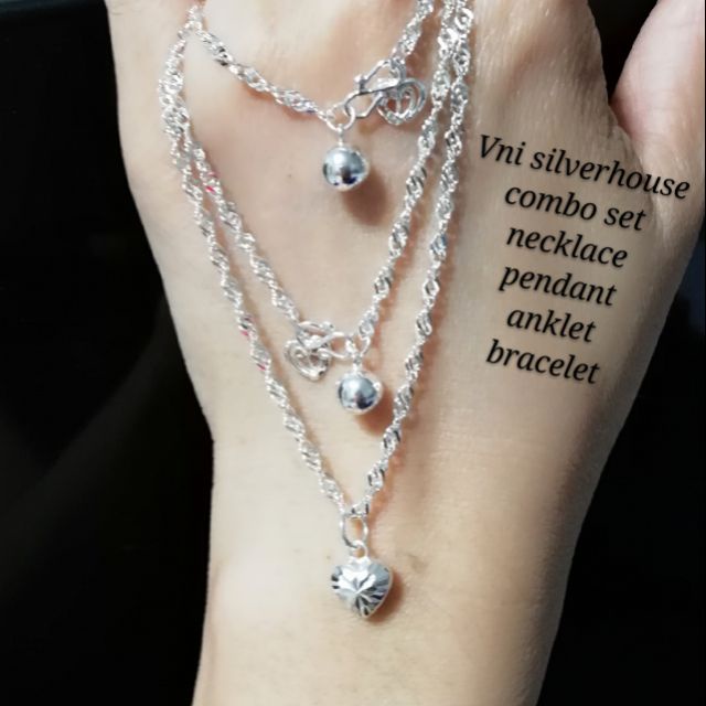 Bracelet Silver 925 Combo Set 4 In 1 Necklace Pendant Anklet Bracelet Rantai Leher Loket Gelang Tangan Gelang Kaki Shopee Singapore