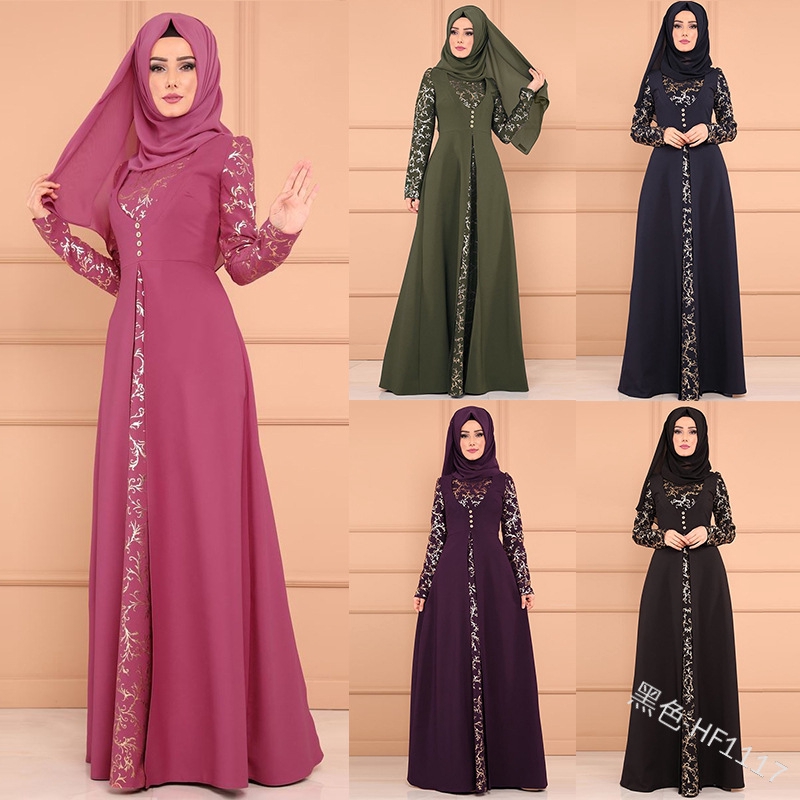 Women Muslimah  Lace Jubah Abaya Long Dress Muslim Robe 