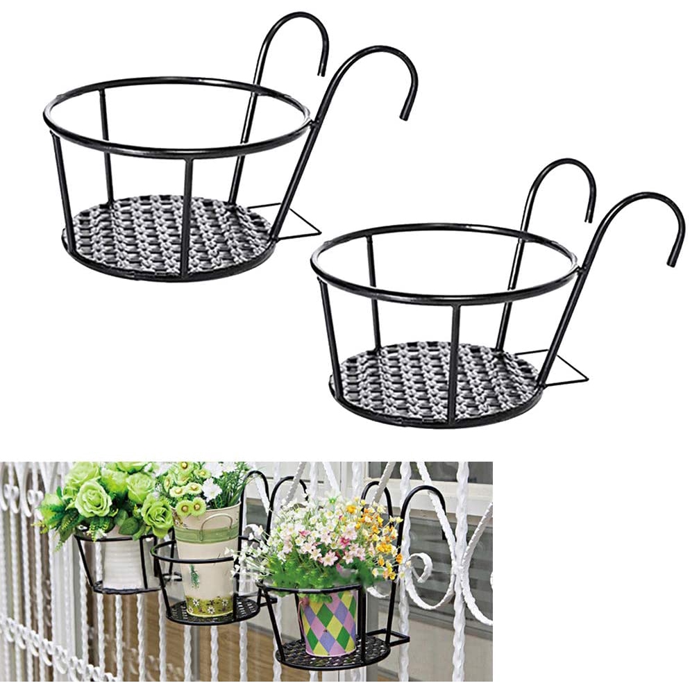 Hanging Railing Planter Baskets Flower Pot Holder Hanger Iron Art