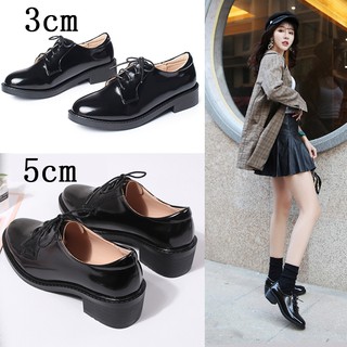 Image of 3cm/5cm leather shoes Oxford retro round toe low-heeled women's shoes solid color FLATS shallow