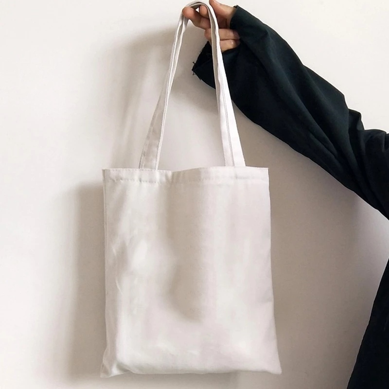 Image of Plain Creamy White Canvas Shopping Bags,Foldable Reusable Fabric Tote Bag,Shoulder Top Eco Bag Gift #2