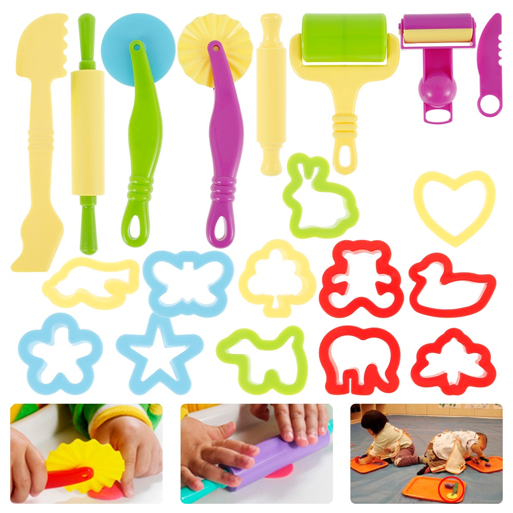 20x Dough Tools Play Set Modelling Clay Craft Rolling Pins Cookie Cutters 