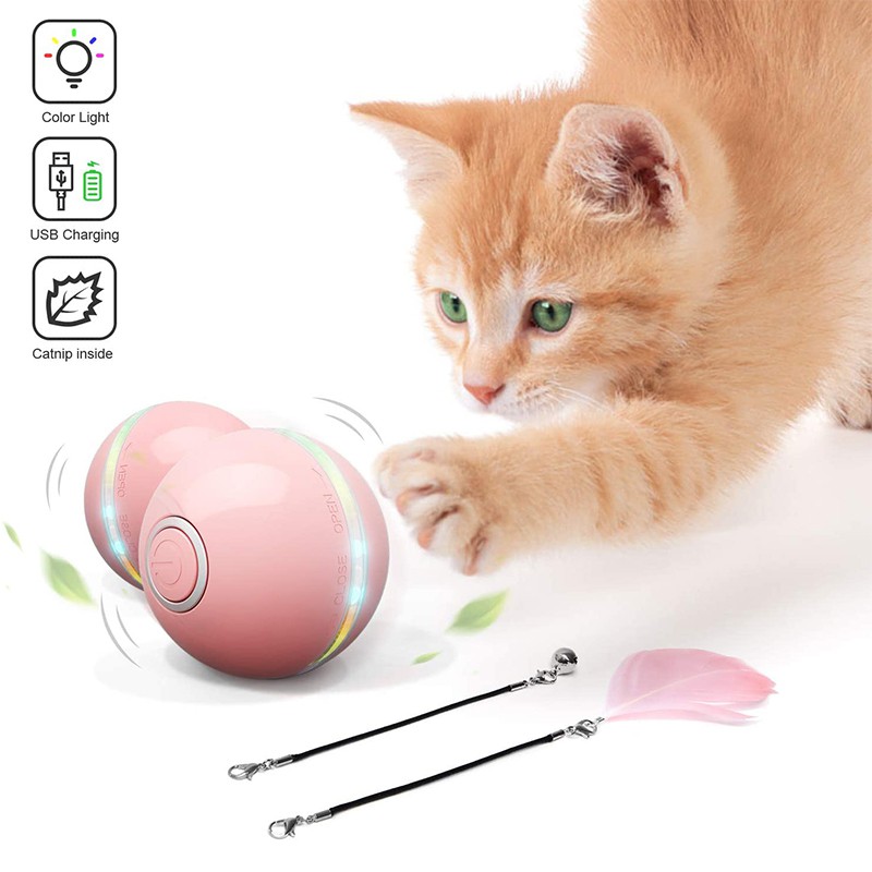 Newest Version HOPLUS Cat Toys Ball Interactive Automatic Self-Rotating Rolling Ball and USB Rechargeable LED light Entertainment Pet Exercise Cat Balls For Kitten Puppy 