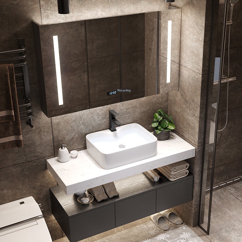 Marble Light Luxury Bathroom Cabinet, Sink And Vanity