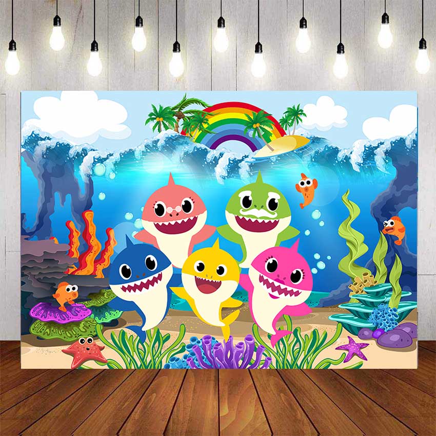 Baby Shark Birthday Backdrop For Photography Baby Shower Kids Birthday Blue  Sea Rainbow Background Birthday Party Decor Custom Name Photo | Shopee  Singapore