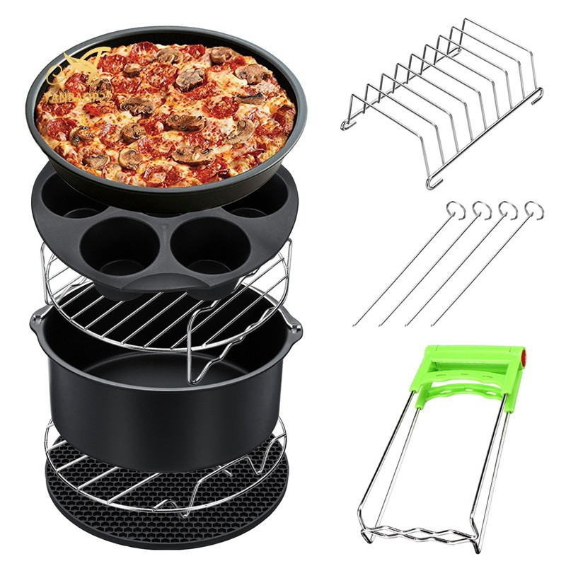 8Pcs 8 Inch Air Fryer Frying Cage Dish Baking Pan Rack Pizza Tray Pot ...