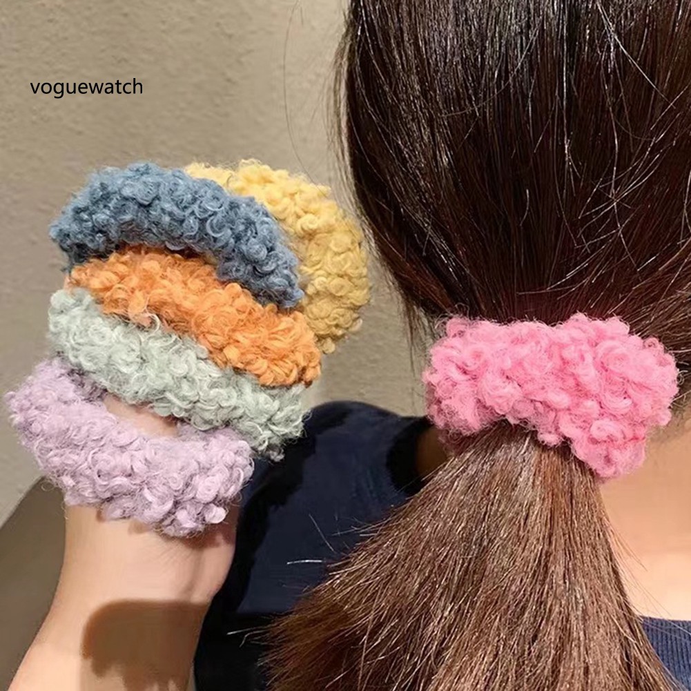 Vgwt Autumn Winter Solid Color Fuzzy Hair Tie Ring Rope Women