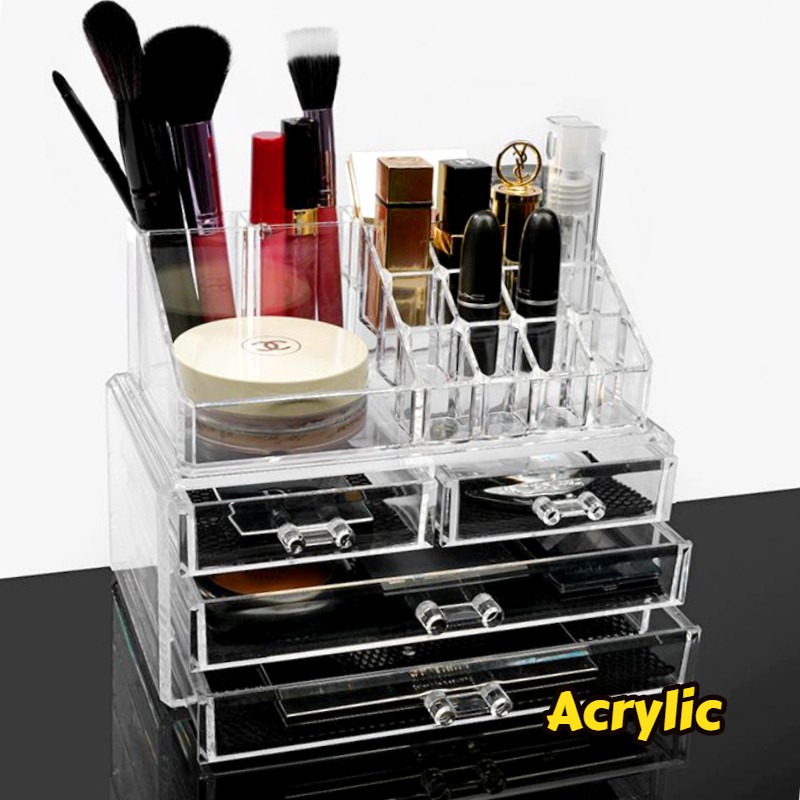 Acrylic Make up Organizer Storage Box Clear Cosmetics Container Brush