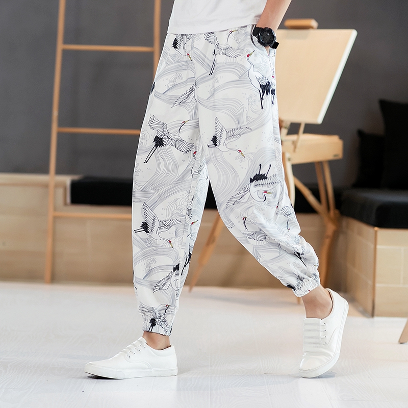 Image of Men's Fashion Loose Crane Print Pants #4