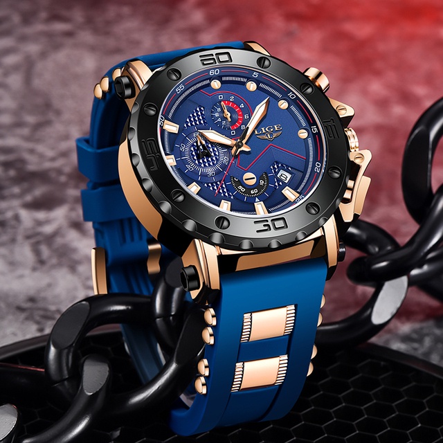 LIGE New Men Watch Fashion Sports Chronograph Top Brand Luxury Waterproof Watches for Men Date Blue Big dial Quartz Wristwatch