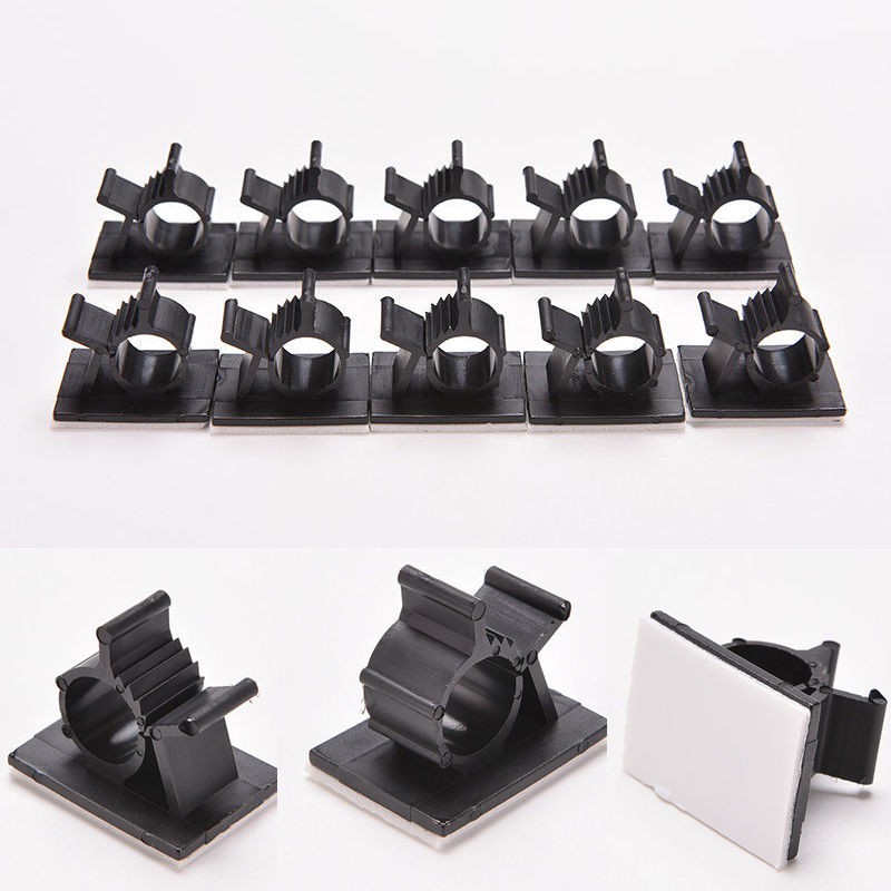 10x Cable Clips Adhesive Cord Management Black Wire Holder Organizer
