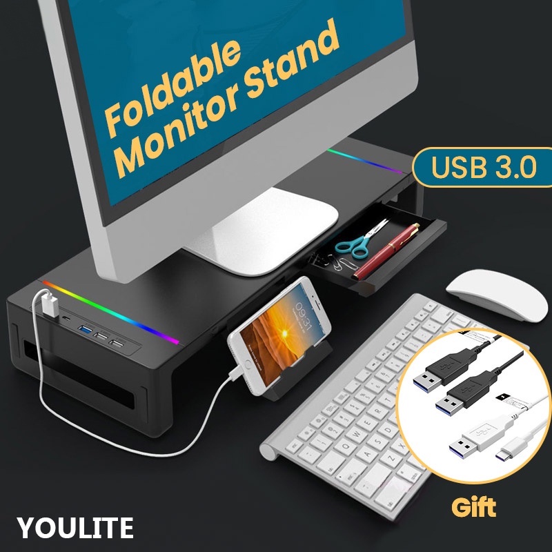 YOULITE USB 3.0 Monitor Riser Adjustable Monitor Stand Computer Stand