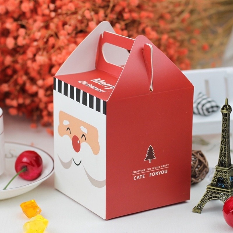 4 Styles Merry Christmas Candy Apple Box/ Santa Claus Snowman Printed Cookie Wrap Box/ Xmas Eve Gift Packaging Container
