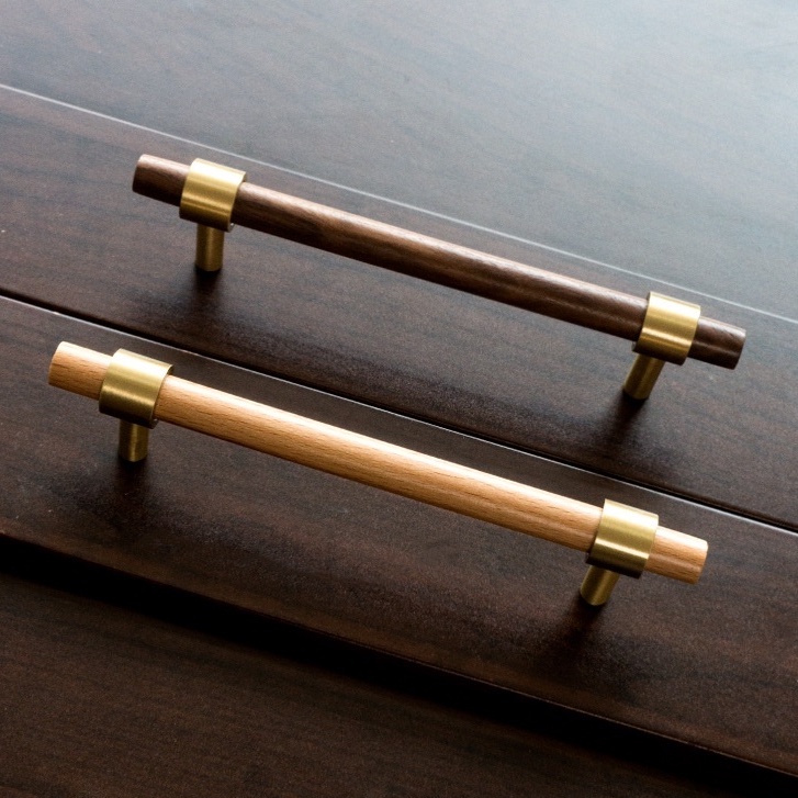 Natural Wooden&Brass Furniture Handles,Cupboard Pulls Wardrobe