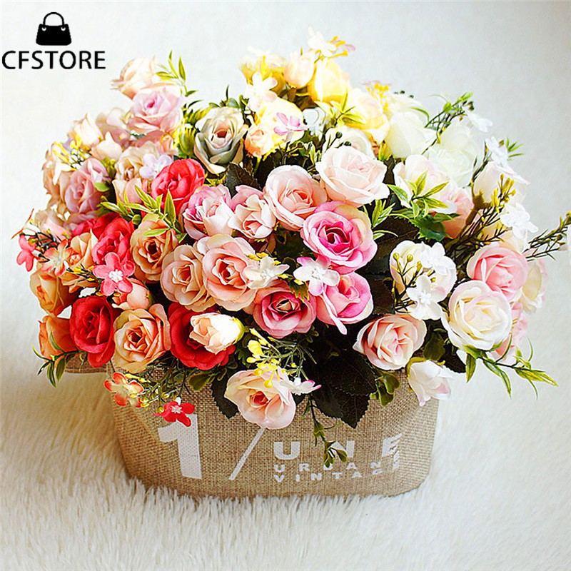 Cf Silk Rose Artificial Flowers Bouquet Flores Party Home Wedding Decoration Shopee Singapore