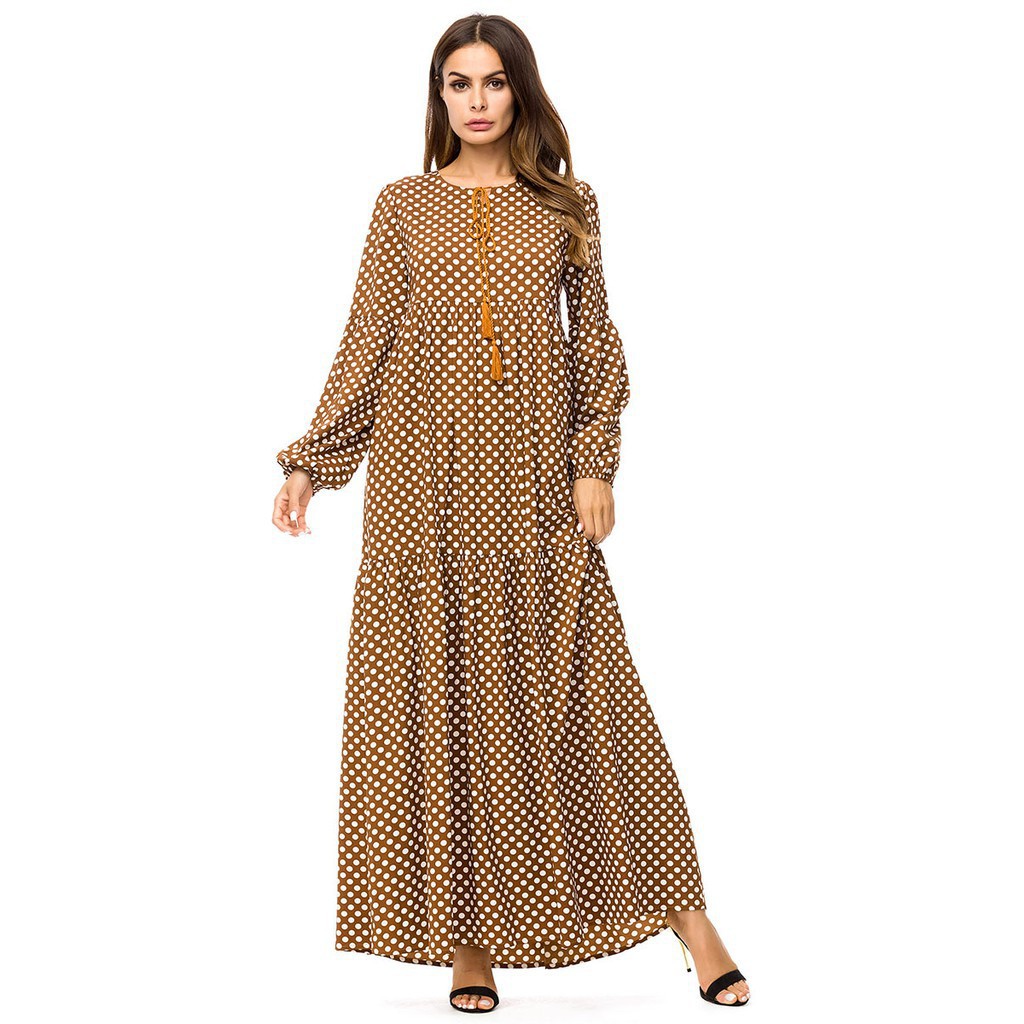 Muslim Robe Jubah Abaya Women Maxi  Dress  Wave Point Baju  