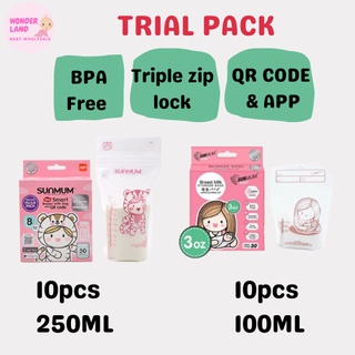 [Trial Packs] SUNMUM Smart Breast Milk 250ml 100ml Triple Zip Lock BPA Free  Breastmilk Storage Bag WONDERLAND