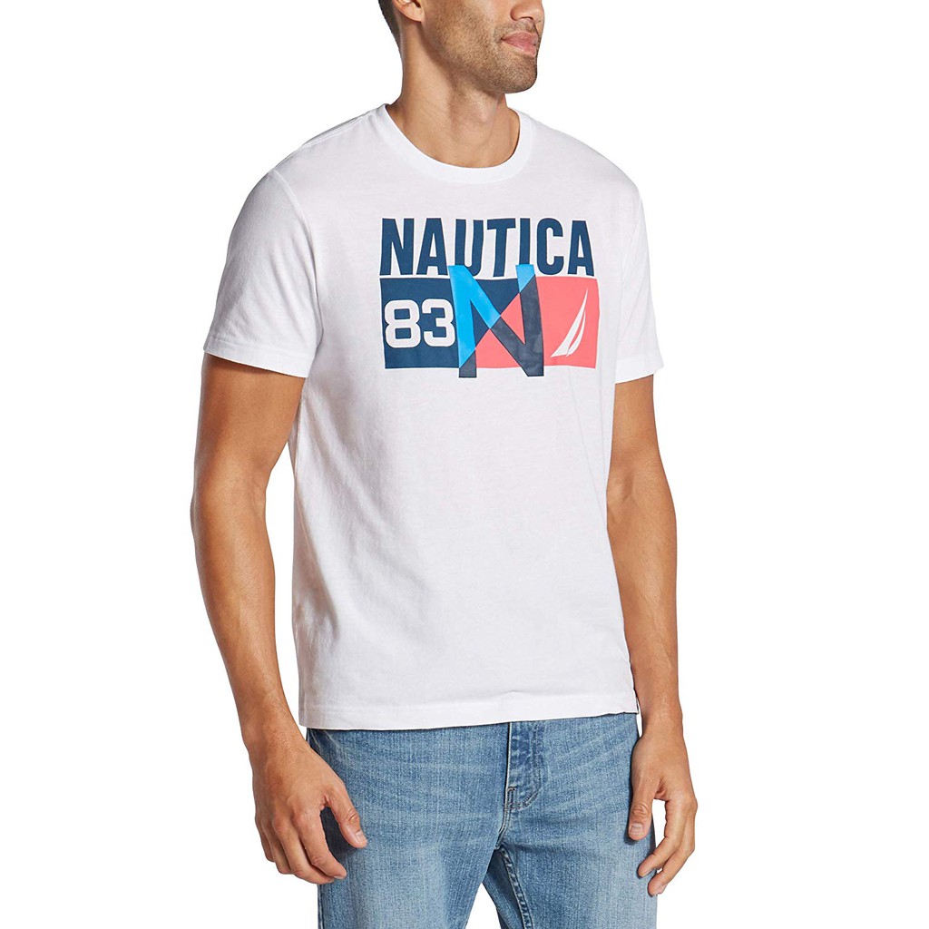 Nautica Mens Short Sleeve Crew Neck Regatta 83 Series 100% Cotton T-Shirt 