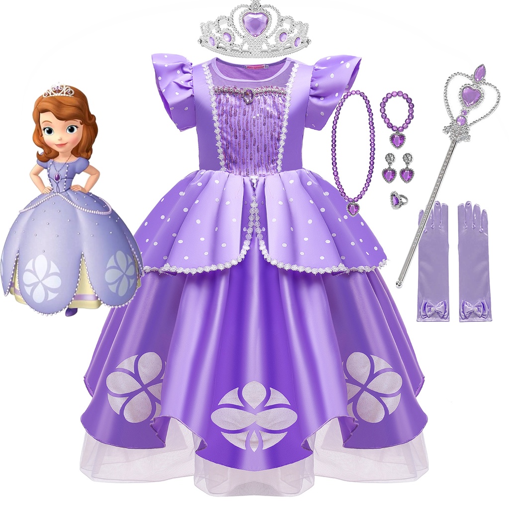 Princess Sofia Costume Cartoon Sofia The First Kids Dress Girl Birthday  Party Cosplay Dress Up | Shopee Singapore