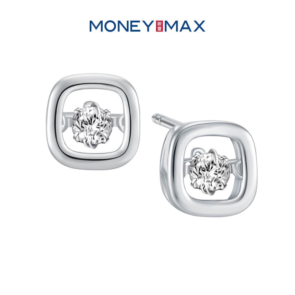 14K Bedazzled Squircle Diamond Earrings | Moneymax | 585WG Swinging Diamonds Stud Earrings | MDE160