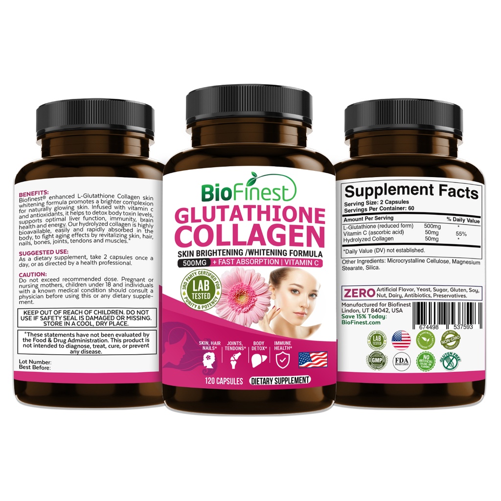 Biofinest L Glutathione Collagen 500mg Supplement Vitamin C