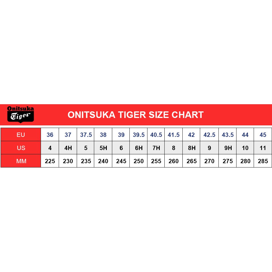 onitsuka tiger chart size
