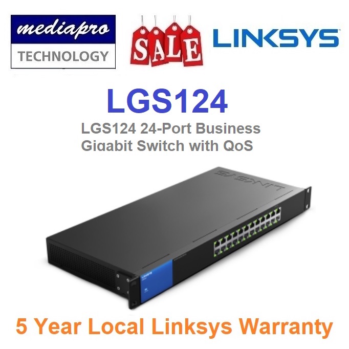 Linksys LGS124 24port Business Gigabit Switch with QoS, Rackmount Kit