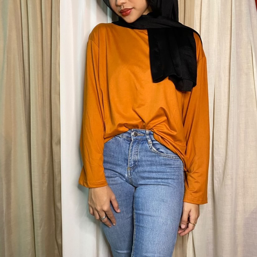 Shop Malaysia Plain Tshirt Muslimah Labuh Baju Long Sleeves Korean Style Cotton Zoe Arissa Readystock Top Murah Lengan Panjang Local Shopee Singapore