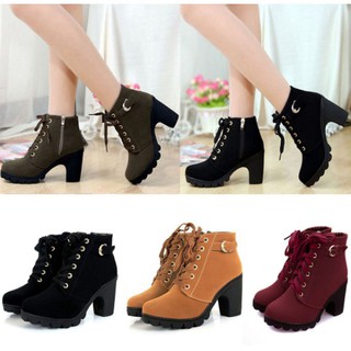 Image of Size 35-41 Lady Mid High Heel Block boots tie boots Martin boots woman boots