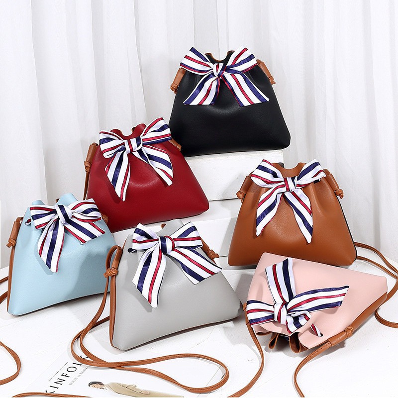 5 Color Leather Bucket Type Scarf Bow Drawstring Shoulder Bag Shopee Singapore
