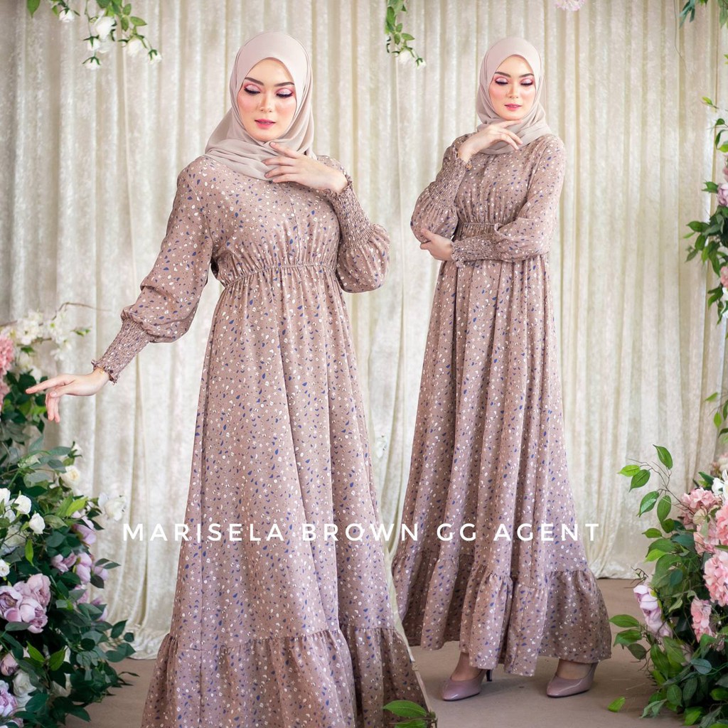 Long Printed Dress Marisela Muslimah Fashion Jubah Baju Mengandung Bf Friendly Menyusu Travel Picnic Outfit Shopee Singapore