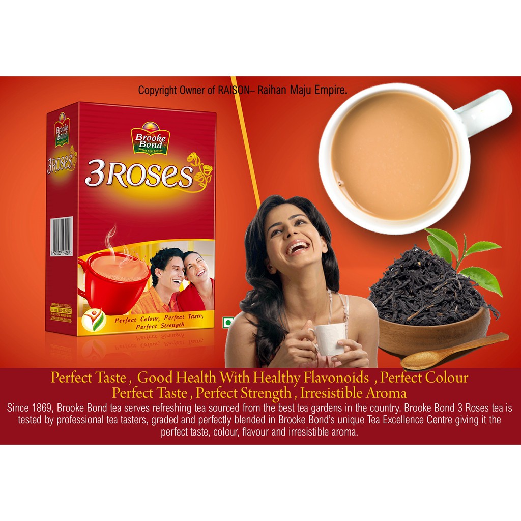 Brooke Bond 3 Roses Tea 250gm Perfect Taste Good Health With Healthy Flavonoids Perfect Colour Perfect Taste Shopee Singapore
