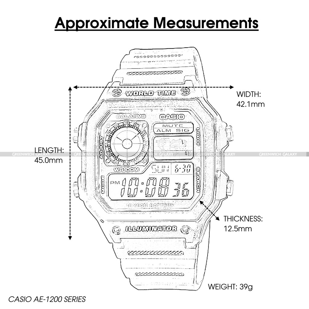 casio ae1200 size