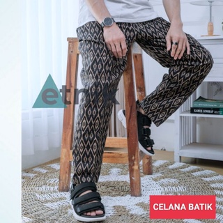 PRIA Batik songket Pants Brown kolor Sogan Daily Casual Sleepwear Size Men Women Elastic Waist