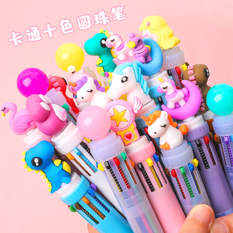 Cute Cartoon 10-color Ballpoint Pen Student Push-type Colored Pen Multi ...