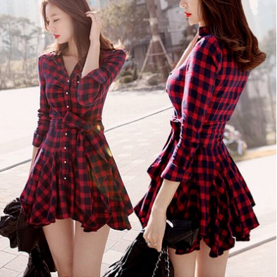 long plaid button up dress