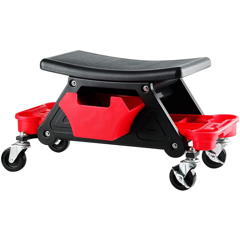 Mechanics Stool, 300 lb. Capacity Garage Stool with Wheels, 4in Rubber