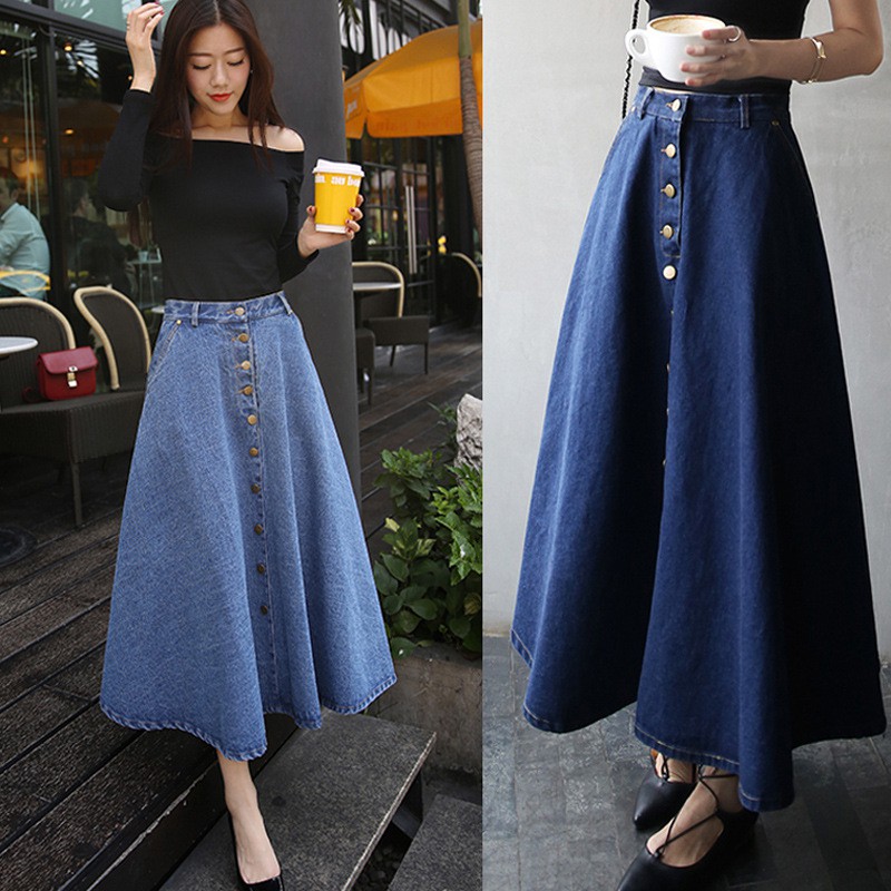 full length jean skirt