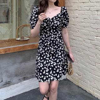 Image of korea women V-neck short sleeve floral Small daisies casual dress